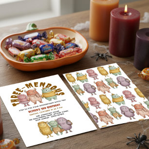 Invitación Cumpleaños Tremendo de 3 Años de Monstruo Acuarela