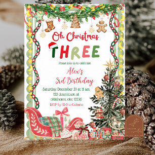 Invitación Cumpleaños TRES de Oh Navidad caprichoso