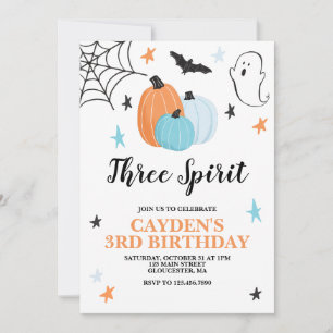 Invitación Cumpleaños Tres Espíritus de Halloween Calabazas A