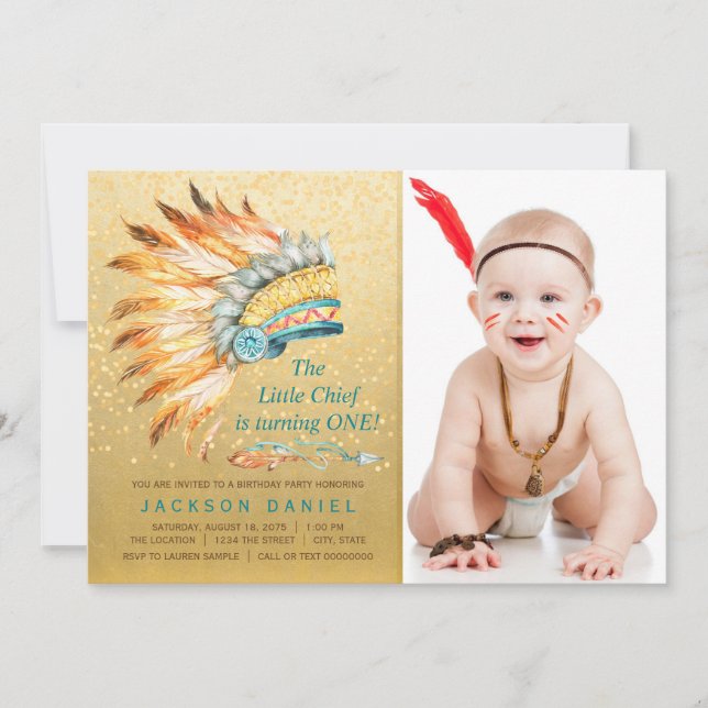 Invitación Cumpleaños Tribal Boho de Niños (Anverso)