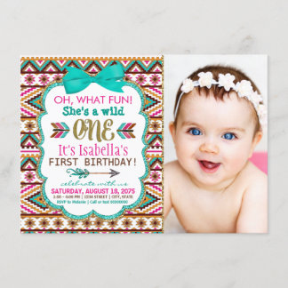 Invitación Cumpleaños tribal de niñas primero 1er