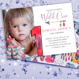 Invitación Cumpleaños tribal del niño Wild One con foto