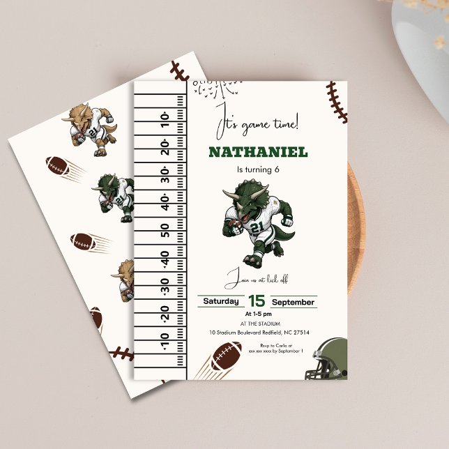 Invitación Cumpleaños Triceratops fútbol americano  (Subido por el creador)