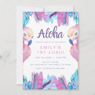 Invitación Cumpleaños Tropical Aloha Flamingo 1er Luau