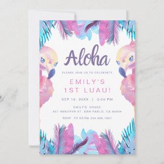 Invitación Cumpleaños Tropical Aloha Flamingo 1er Luau