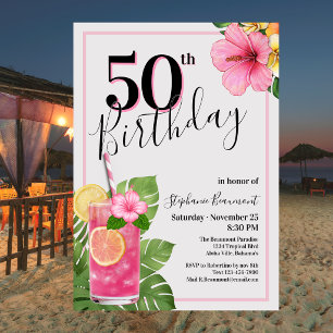 Invitación Cumpleaños tropical de cóctel de flores para mujer