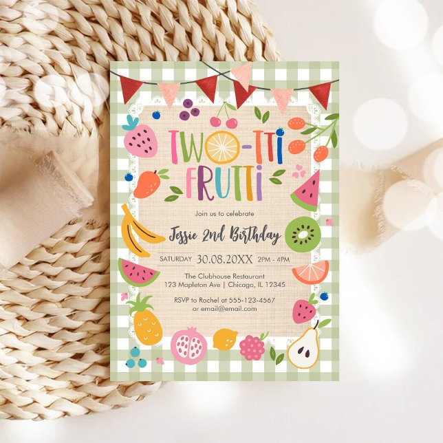 Invitación Cumpleaños tropical de frutas Two-tti Frutti Twott (Subido por el creador)