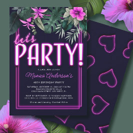 Invitación Cumpleaños tropical de Neón Rosa Eléctrico Fiesta
