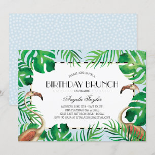 Invitación Cumpleaños tropical del azul del flamenco