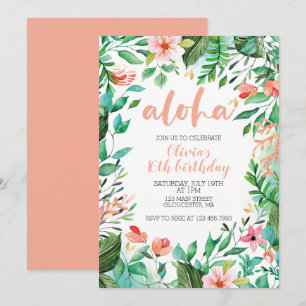 Invitación Cumpleaños Tropical Dulces 16 Aloha Luau