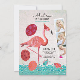 Invitación Cumpleaños Tropical | Flamenco y puntos | Invitaci