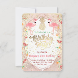 Invitación cumpleaños tropical flamingo