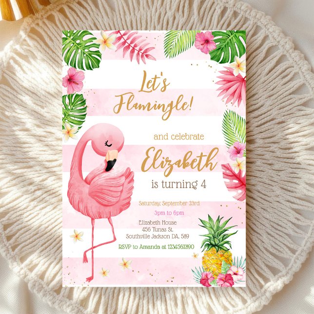 Invitación Cumpleaños Tropical Flamingo Flamingle (Subido por el creador)