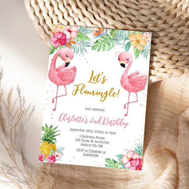Invitación Cumpleaños Tropical Flamingo Flamingle (Subido por el creador)