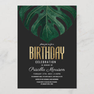 Invitación Cumpleaños tropical moderno del oro de la hoja del