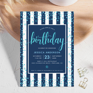 Invitación Cumpleaños turquesa escritura brillo puntos azul m