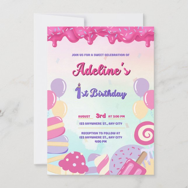 INVITACIÓN CUMPLEAÑOS UN AÑO DE ROSA Y DULCE DE ARENA (Anverso)