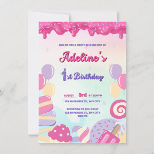 INVITACIÓN CUMPLEAÑOS UN AÑO DE ROSA Y DULCE DE ARENA