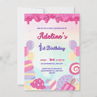 INVITACIÓN CUMPLEAÑOS UN AÑO DE ROSA Y DULCE DE ARENA
