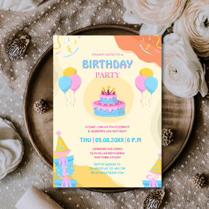 Invitación cumpleaños único y colorido de un niño