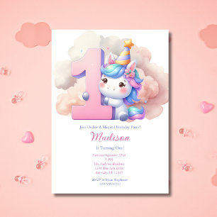 Invitación Cumpleaños Unicornio 1er Primero Rosa Azul Morado 