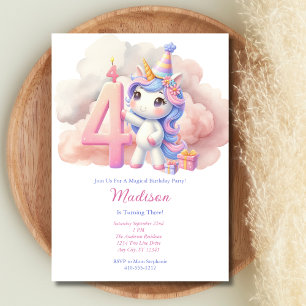 Invitación Cumpleaños Unicornio 4 Cuarto Rosa Azul Morado Niñ
