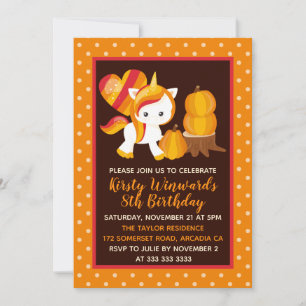Invitación Cumpleaños Unicornio de Acción de Gracias Calabaza
