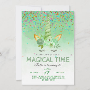 Invitación Cumpleaños Unicornio del Día de San Patricio