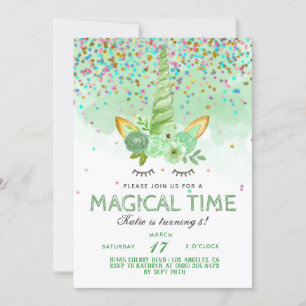 Invitación Cumpleaños Unicornio del Día de San Patricio