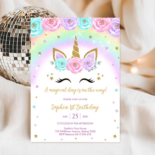 Invitación Cumpleaños Unicornio Día Mágico y Arcoíris (Subido por el creador)