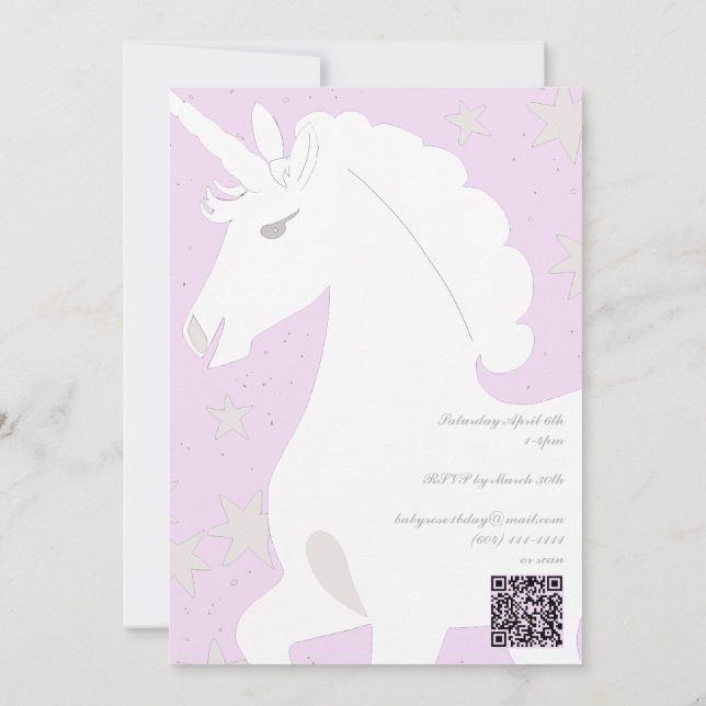 Invitación Cumpleaños Unicornio y Estrellas 1 año (Reverso)