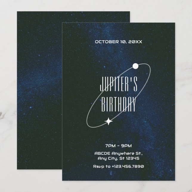 Invitación Cumpleaños Universo Noche Estrellada Espacio  (Anverso / Reverso)