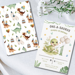 Invitación Cumpleaños Uno-A-Saurus Dinosaurio Adorable