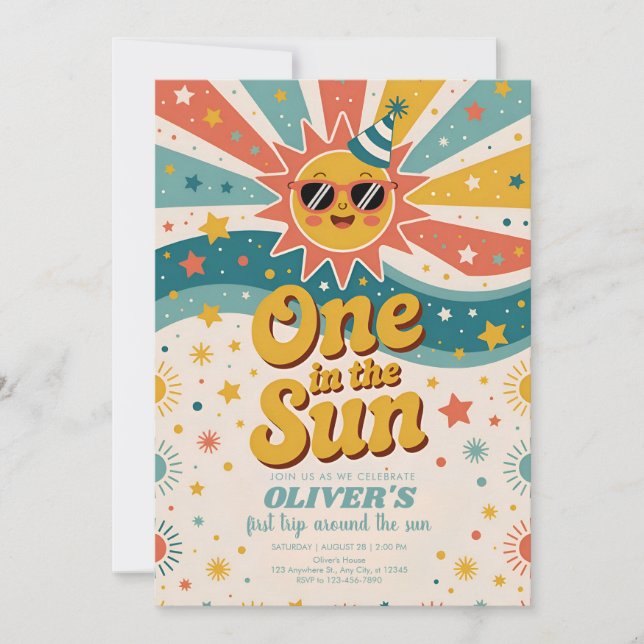 Invitación Cumpleaños uno bajo el sol  (Anverso)