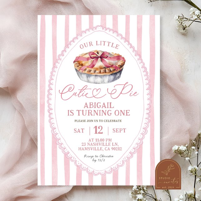 Invitación Cumpleaños uno Coquette Cutie Pie con lazo rosa (Subido por el creador)