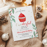 Cumpleaños uno Cupcake de Santa Navideño Maravillo