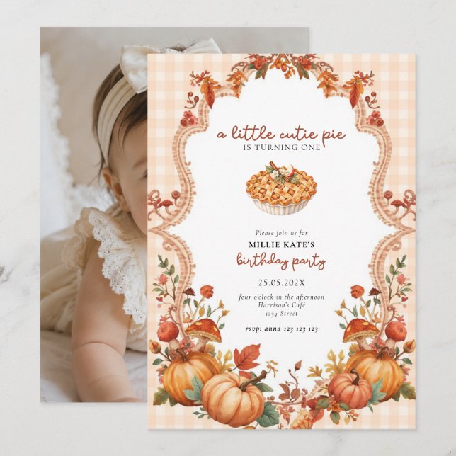 Invitación Cumpleaños Uno de Cutie Pie Sweet One (Anverso / Reverso)