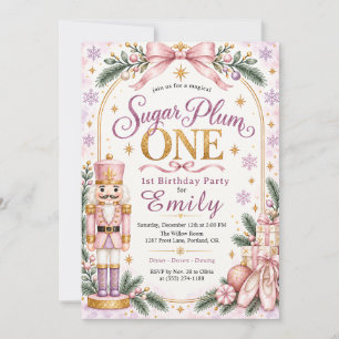 Invitación Cumpleaños uno de Pink Sugar Plum es un Cascanuece
