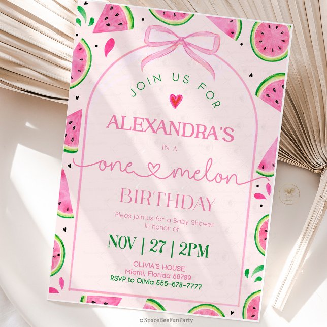 Invitación Cumpleaños Uno en un Melón (watermelon birthday invitation, one in a melon, first birthday invitation, summer birthday party, wa)