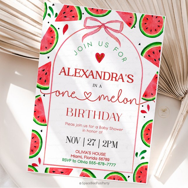 Invitación Cumpleaños Uno en un Melón (watermelon birthday invitation, one in a melon, first birthday invitation, summer birthday party, wa)