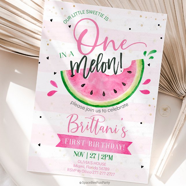 Invitación Cumpleaños Uno en un Melón (watermelon birthday invitation, one in a melon, first birthday invitation, summer birthday party, wa)