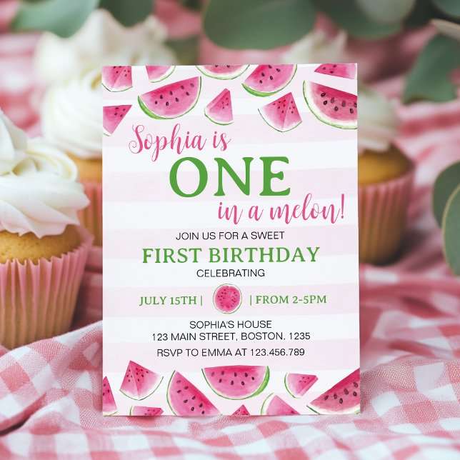 Invitación Cumpleaños Uno En Un Melón de Sandía Fiesta (Subido por el creador)