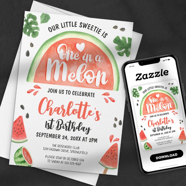 Invitación Cumpleaños Uno en un Melón Pequeña Dulzura 1er (Subido por el creador)