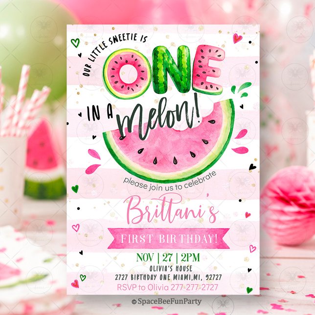 Invitación Cumpleaños Uno en una Sandía 1 Sandía (watermelon birthday invitation, one in a melon, first birthday invitation, summer birthday party, wa)
