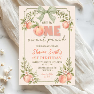 Invitación Cumpleaños Uno Floral Verde Salvia Un Dulce Meloco