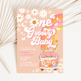 Invitación Cumpleaños UNO Groovy Baby Hippie Van Daisy