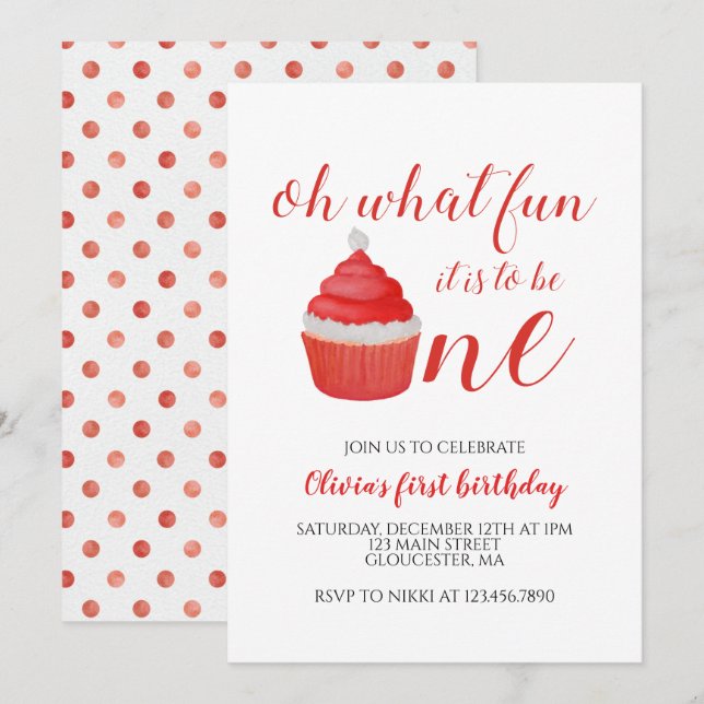 Invitación Cumpleaños uno increíble Cupcake de Santa de Navid (Anverso / Reverso)