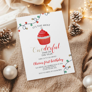 Invitación Cumpleaños uno increíble Cupcake de Santa de Navid