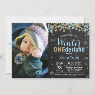 Invitación Cumpleaños Uno Invierno Onederland Azul