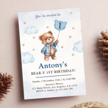 Cumpleaños uno Osito Azul Globos Oso de peluche